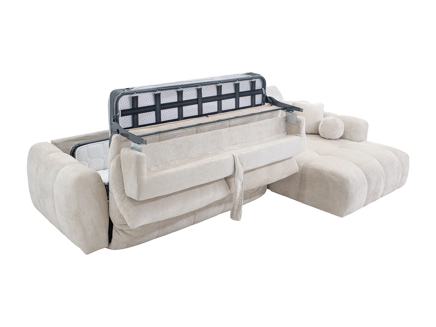 Canapé d'angle droit convertible express en tissu  chenille beige - Couchage 140 cm -  Matelas 13 cm mémoire de forme BRIVANO