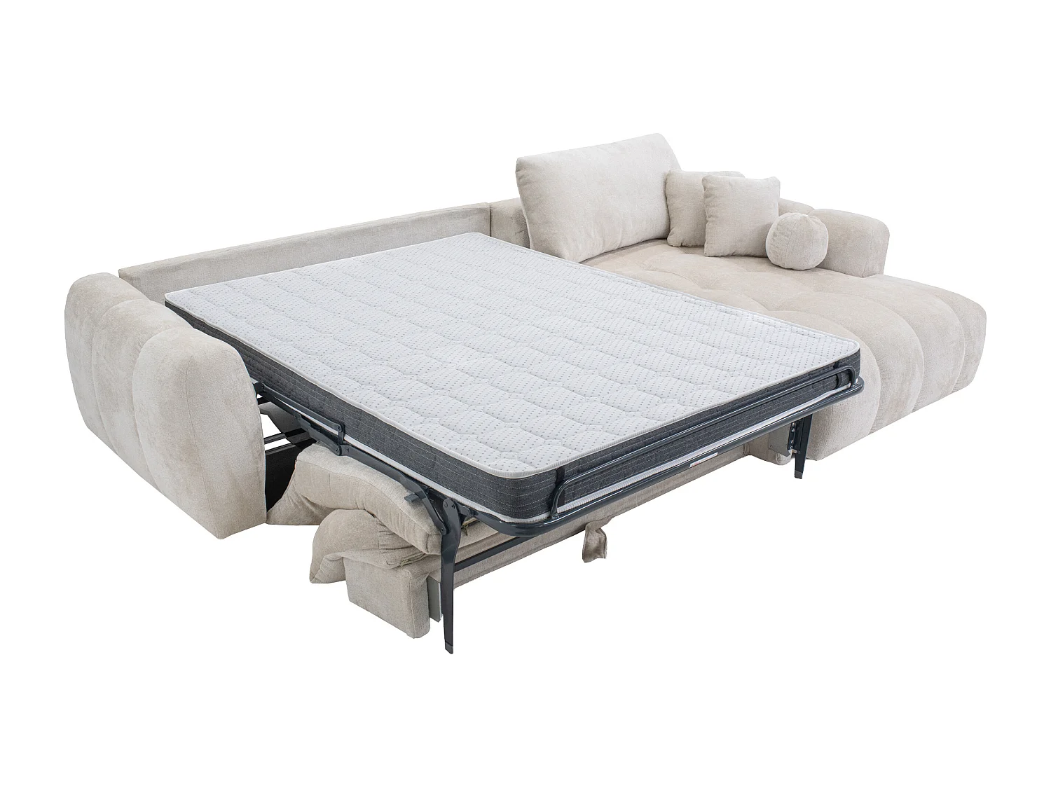 Canapé d'angle droit convertible express en tissu  chenille beige - Couchage 140 cm -  Matelas 13 cm mémoire de forme BRIVANO