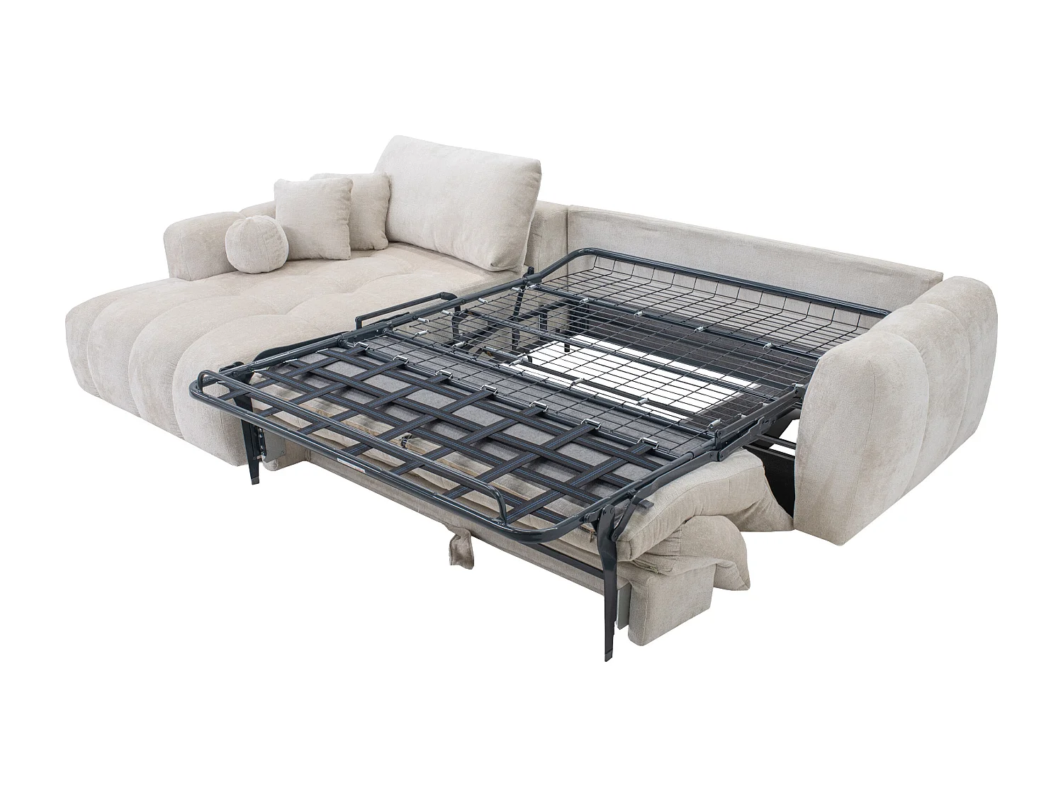 Canapé d'angle gauche convertible express en tissu  chenille beige - Couchage 140 cm - Matelas 13 cm mémoire de forme BRIVANO