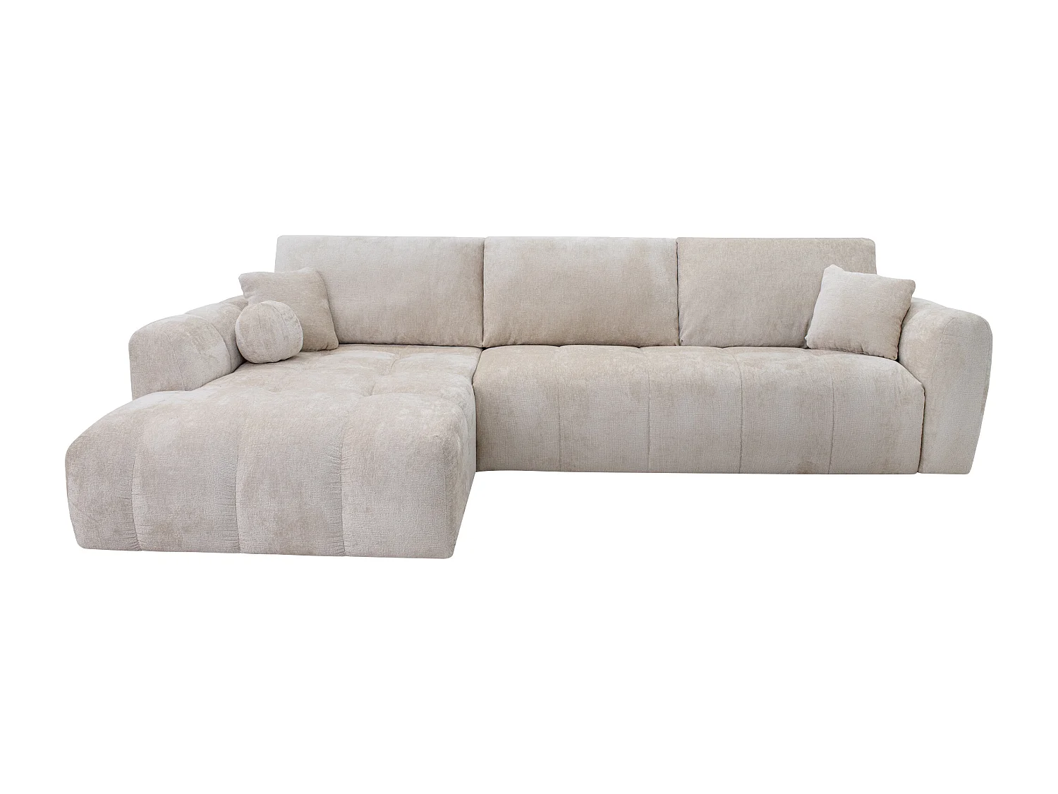 Canapé d'angle gauche convertible express en tissu  chenille beige - Couchage 140 cm - Matelas 13 cm mémoire de forme BRIVANO