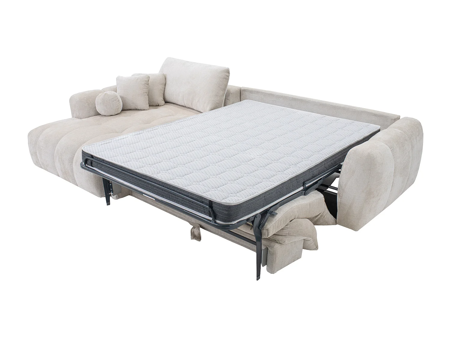 Canapé d'angle gauche convertible express en tissu  chenille beige - Couchage 140 cm - Matelas 13 cm mémoire de forme BRIVANO