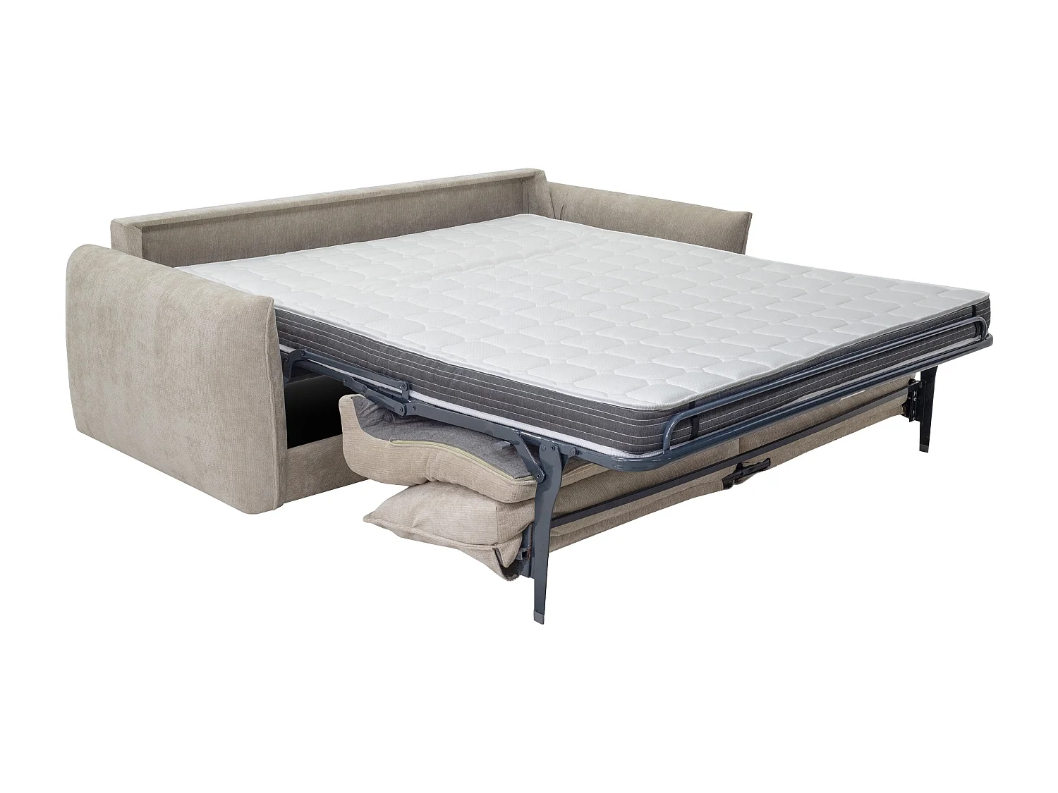 Canapé 4 places convertible express en tissu texturé beige - Couchage 160 cm - Matelas 13 cm mémoire de forme GABRIZA