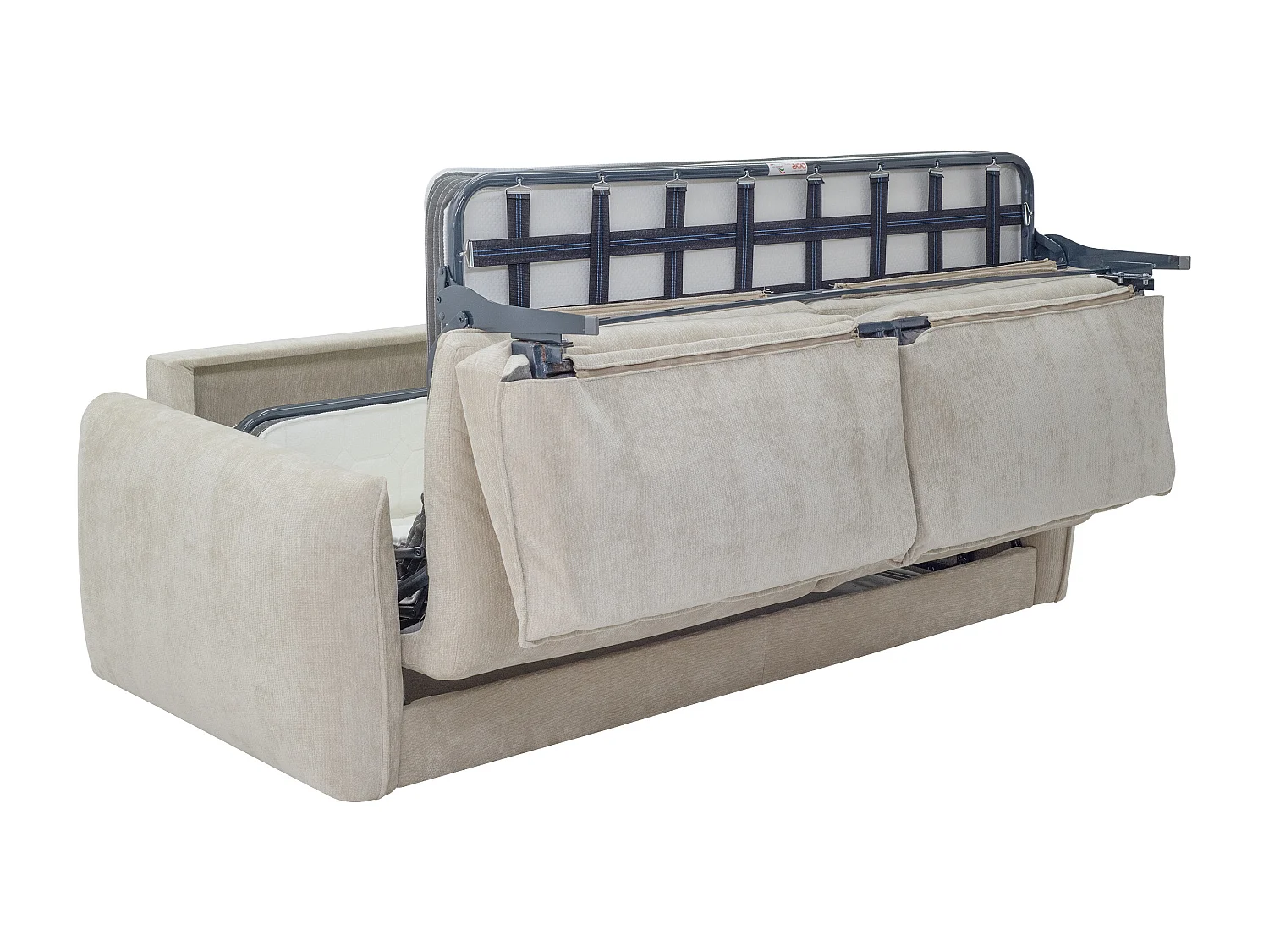 Canapé 4 places convertible express en tissu texturé beige - Couchage 160 cm - Matelas 16 cm mémoire de forme GABRIZA