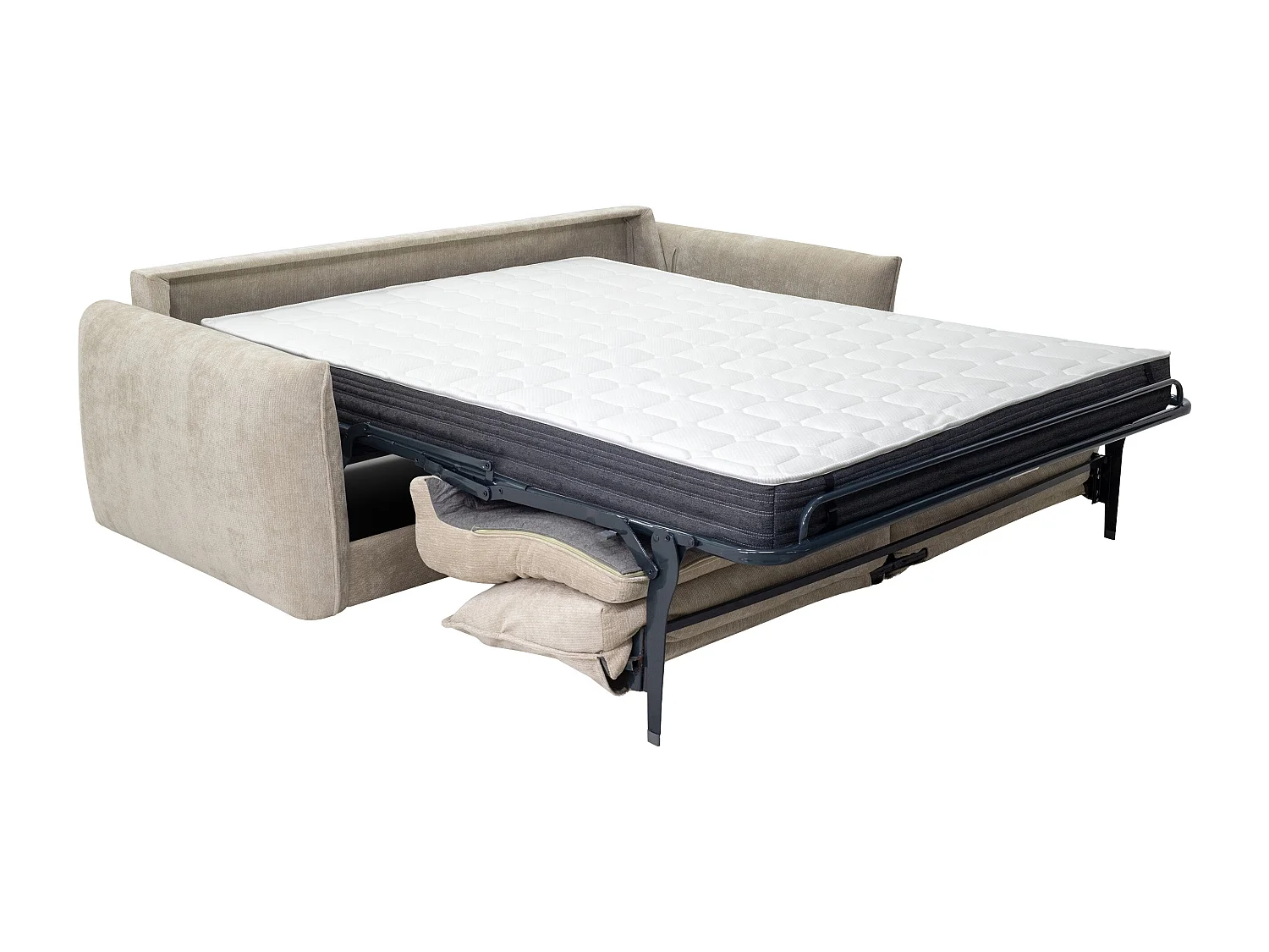 Canapé 4 places convertible express en tissu texturé beige - Couchage 160 cm - Matelas 16 cm mémoire de forme GABRIZA
