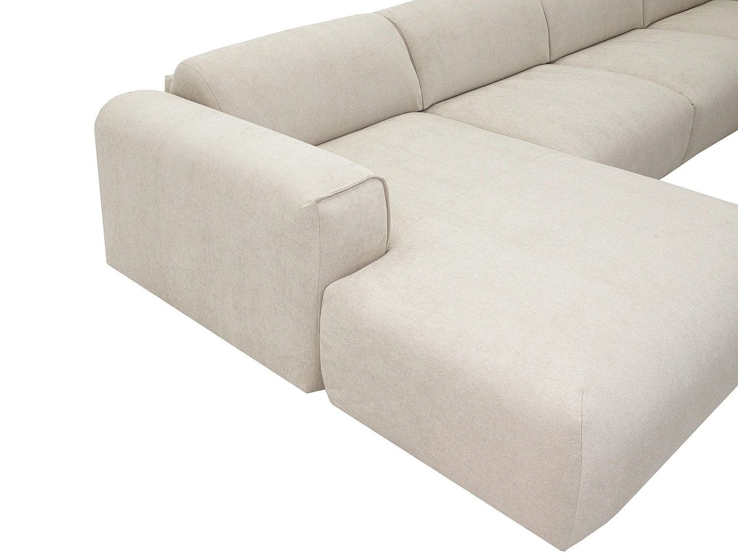 Canapé d'angle panoramique convertible express en tissu beige - Couchage 140 cm -  Matelas 13 cm mémoire de forme POGNI