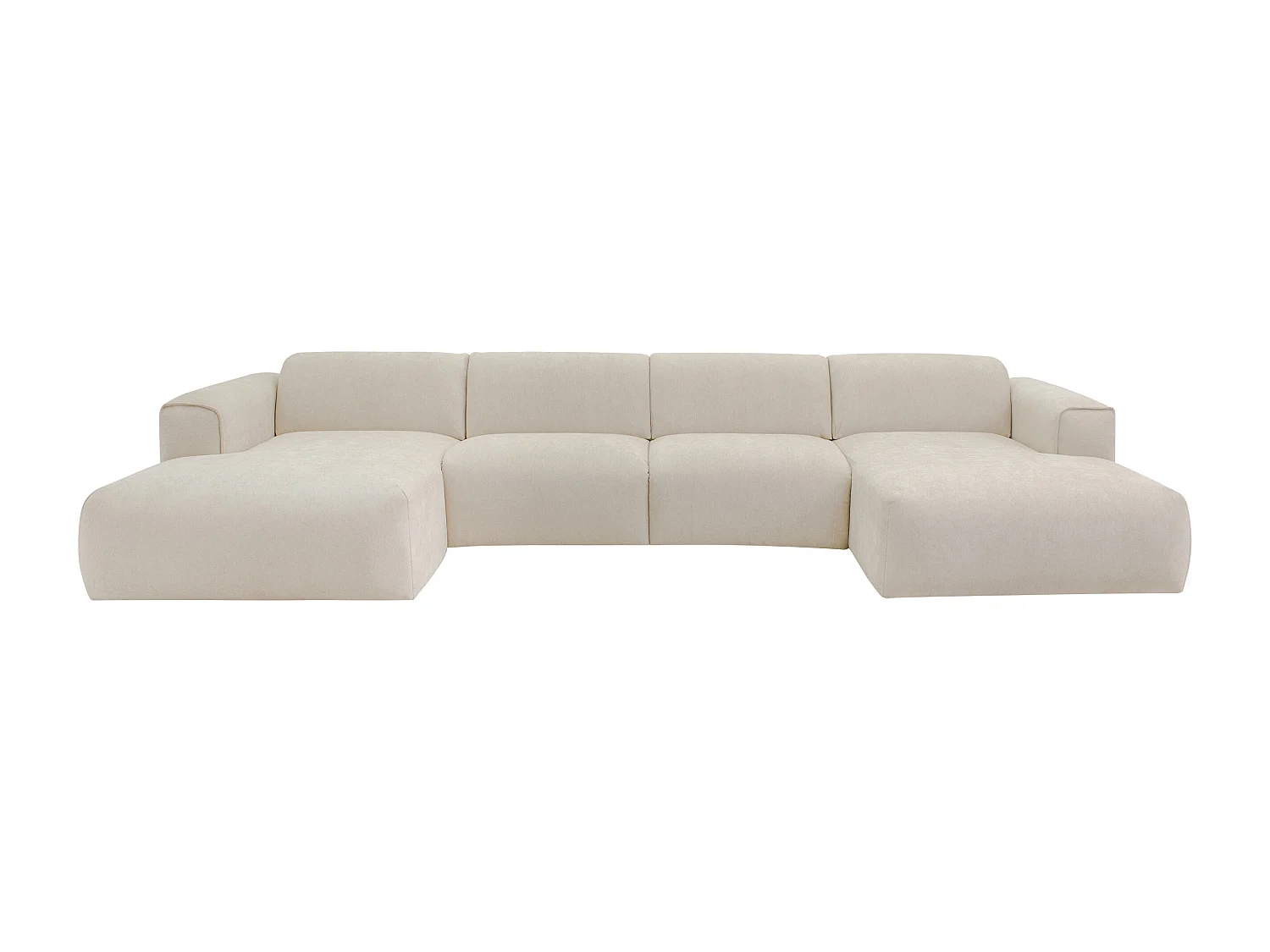 Canapé d'angle panoramique convertible express en tissu beige - Couchage 140 cm -  Matelas 13 cm mémoire de forme POGNI