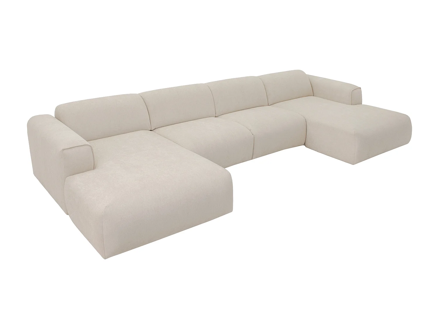 Canapé d'angle panoramique convertible express en tissu beige - Couchage 140 cm -  Matelas 13 cm mémoire de forme POGNI