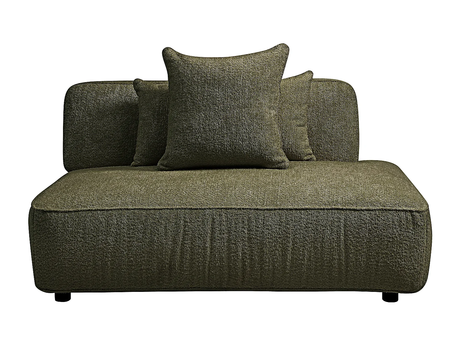 Méridienne droite en tissu bouclette vert kaki LELACO