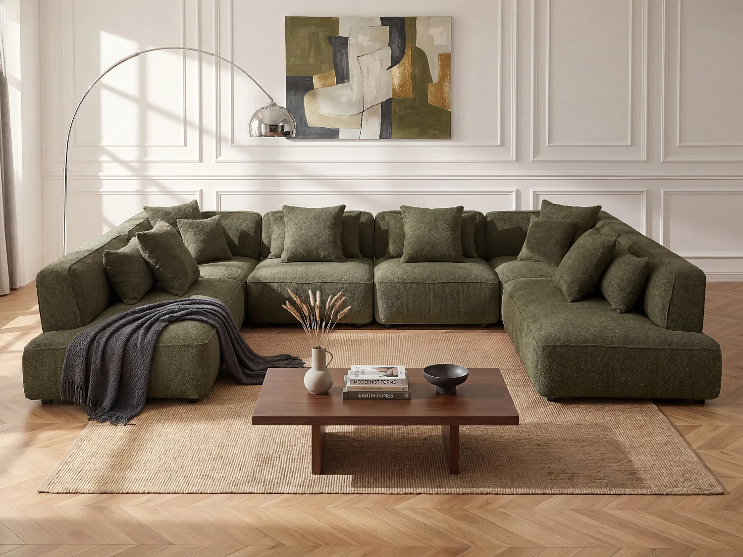 Fauteuil en tissu bouclette vert kaki LELACO