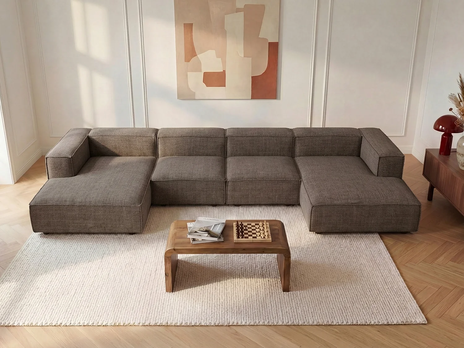 Fauteuil en tissu chenille taupe RUZOLO