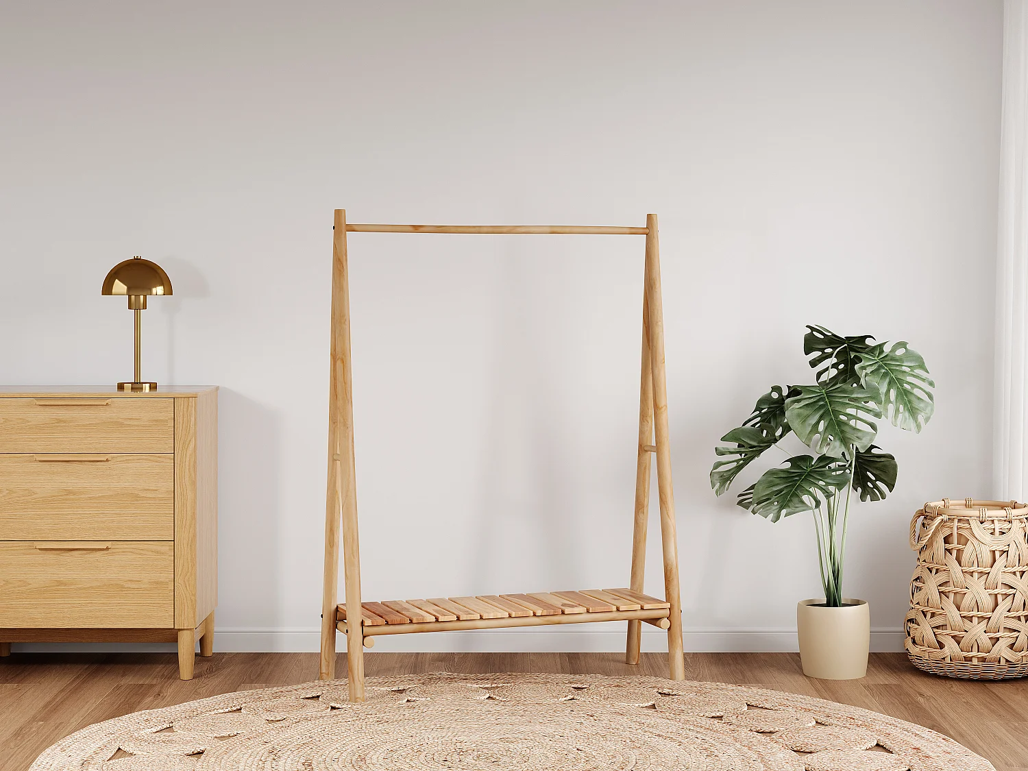 Portant à vêtements – Bois de teck – L118 cm – Coloris : Naturel clair - CALERINO