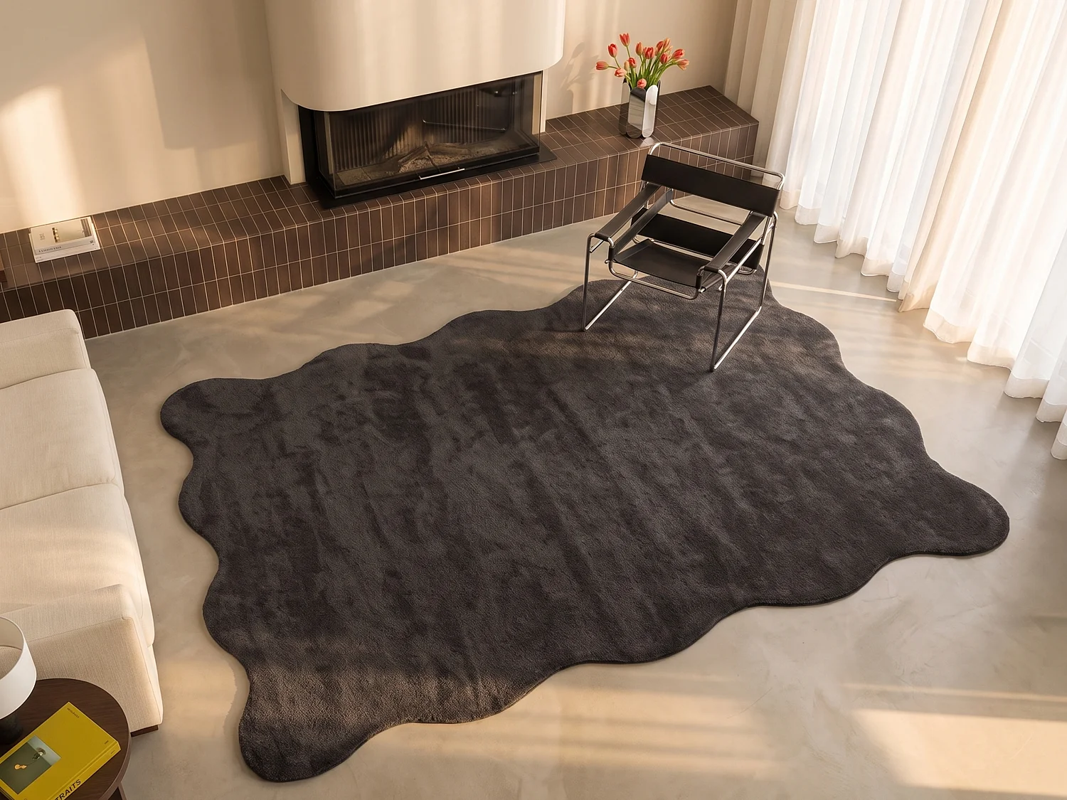 Tapis tufté 100% laine - 200 x 290 cm - Gris anthracite - 2100g/m² - MERONE