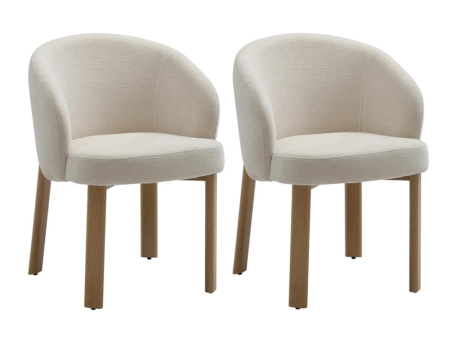 Lot de 2 chaises en tissu texturé et métal effet bois - Beige et naturel - KIZEMA