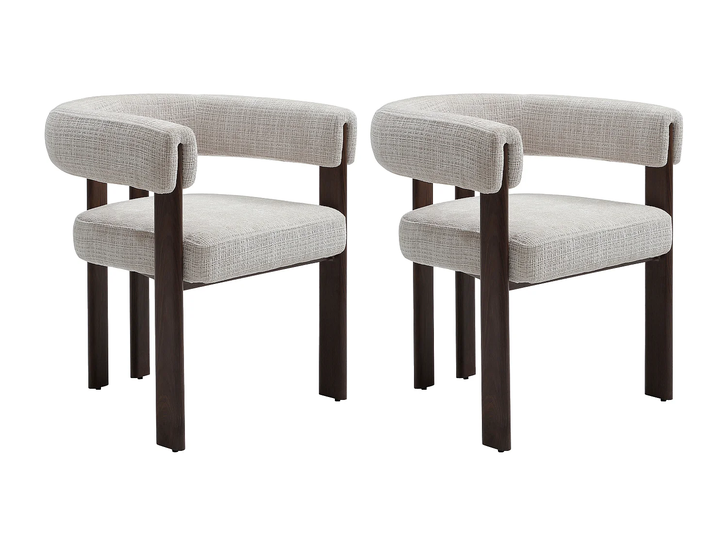 Lot de 2 chaises en tissu texturé et métal effet bois - Beige et naturel foncé - VOLOSKA