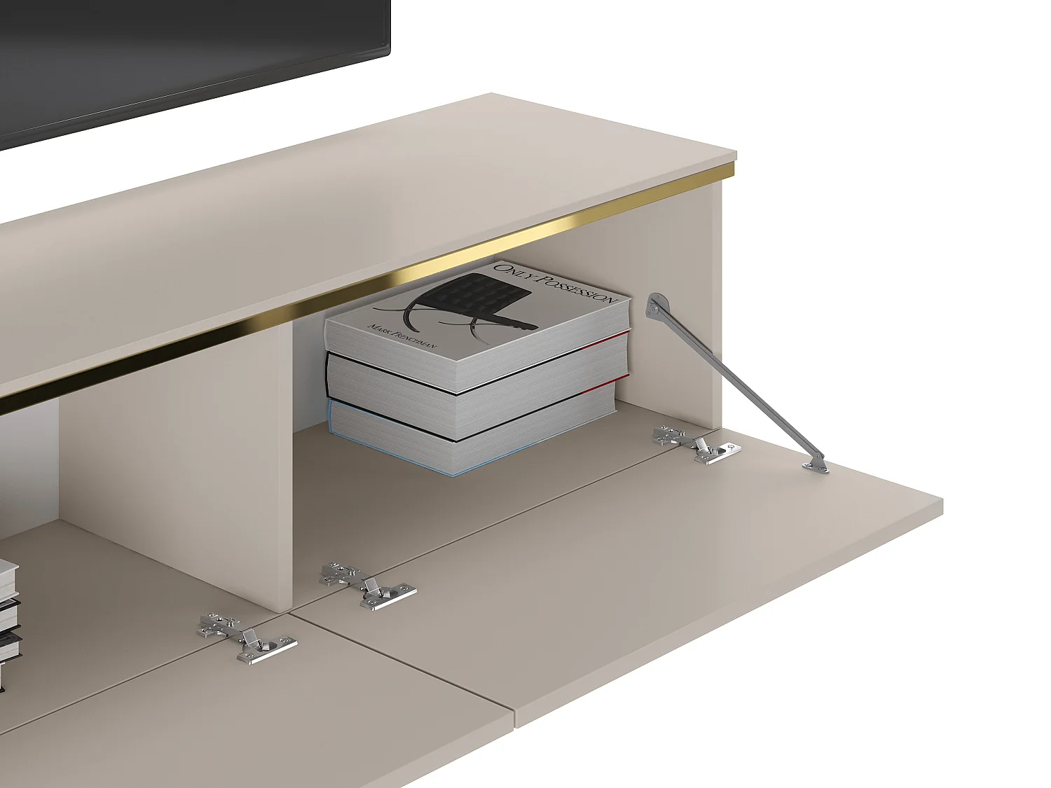 Meuble TV suspendu avec 3 portes - Beige et doré - VUKIA
