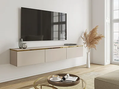 Hengende TV-møbel med 3 dører - Beige og gull - VUKIA