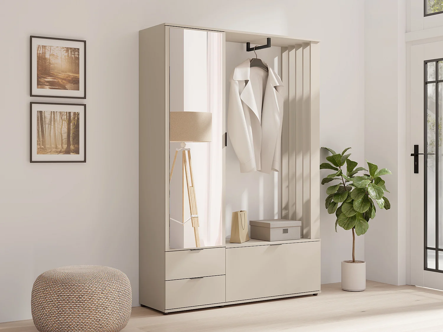 Vestiaire avec rangements et penderie - Beige - CEDRELA