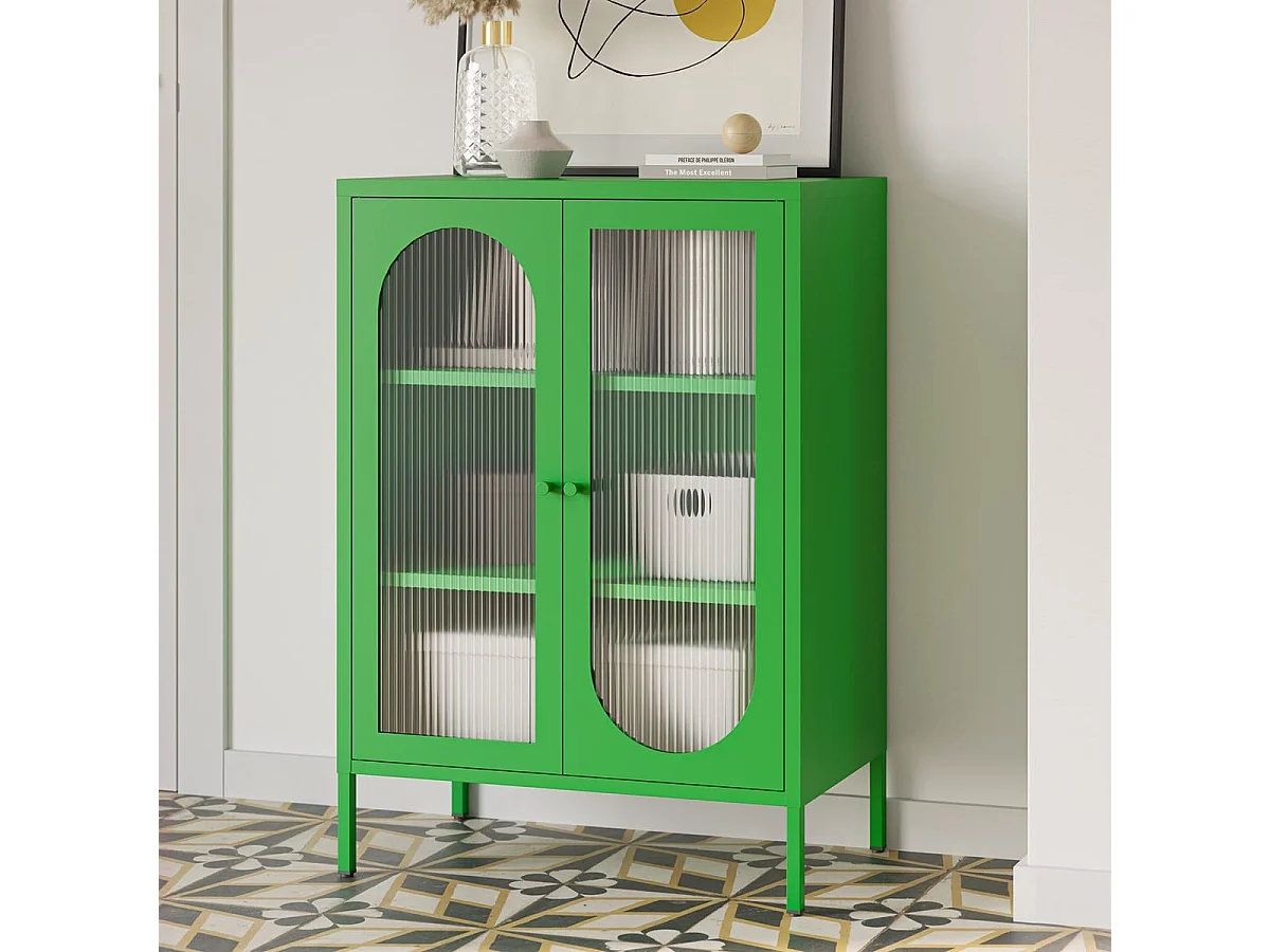 Buffet 2 portes en métal vert électrique 70 cm - Ysia