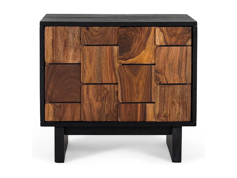 Nachttisch aus Mangoholz und Sheesam mit dreidimensionalem Effekt