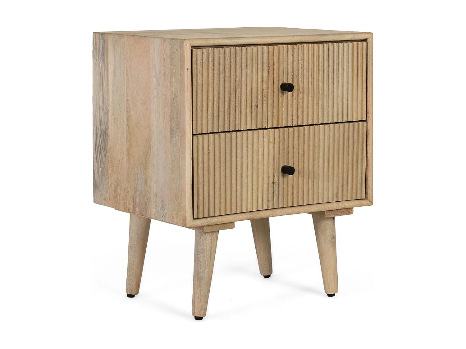 Nachttisch aus Mangoholz mit geriffelter Oberfläche