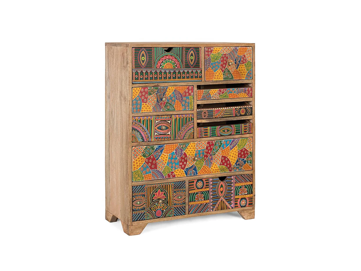 Commode en bois de manguier 70 cm, style bohème ethnique - 90 x 70 x 30