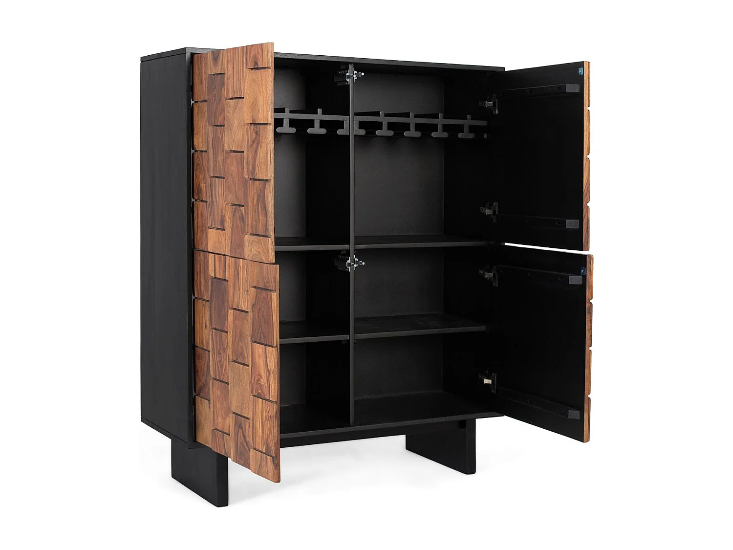 Barschrank aus massivem Mangoholz und Sheezam-3D-Effekt