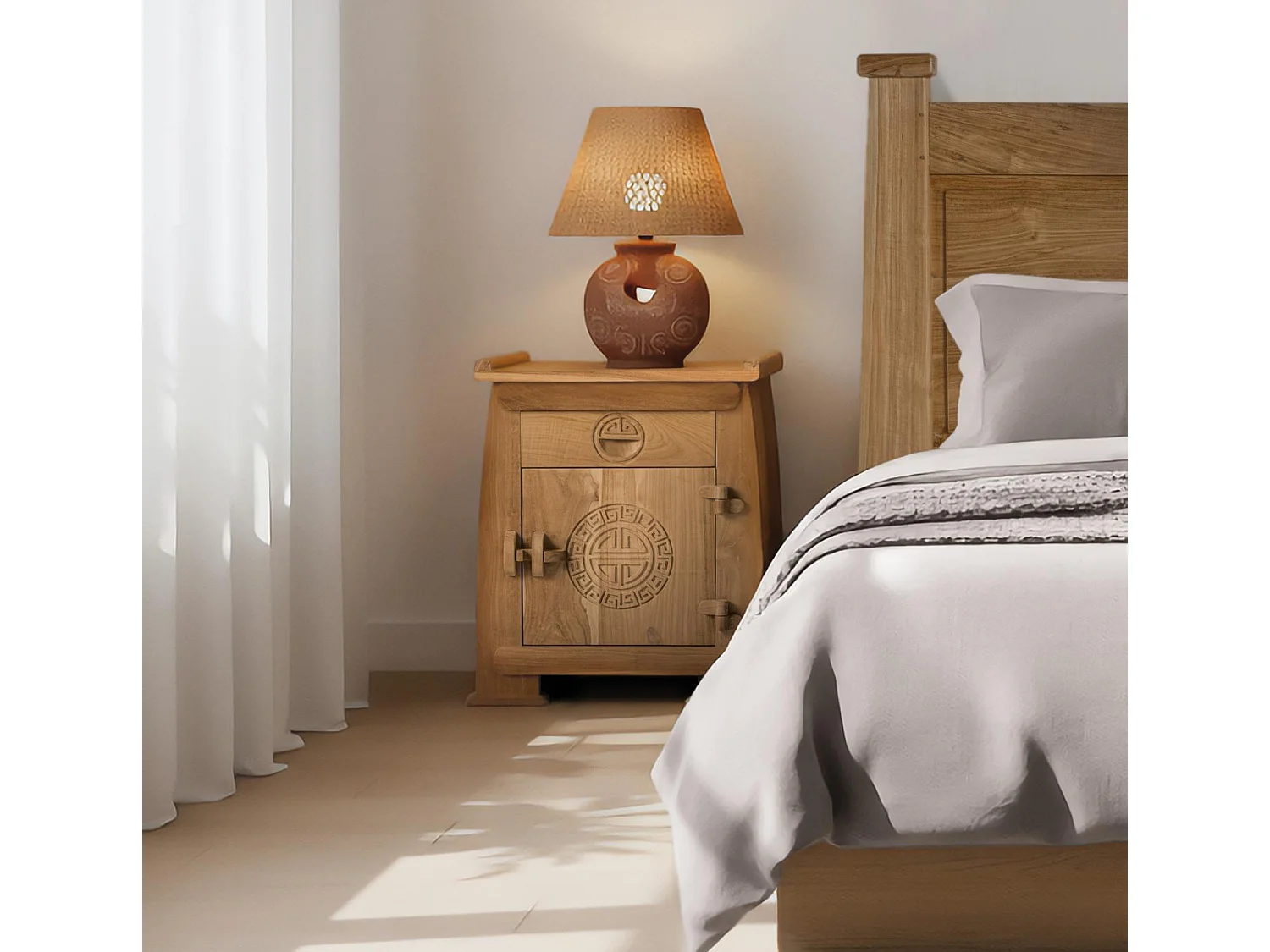 Nachttisch aus massivem Teakholz 60 cm hoch