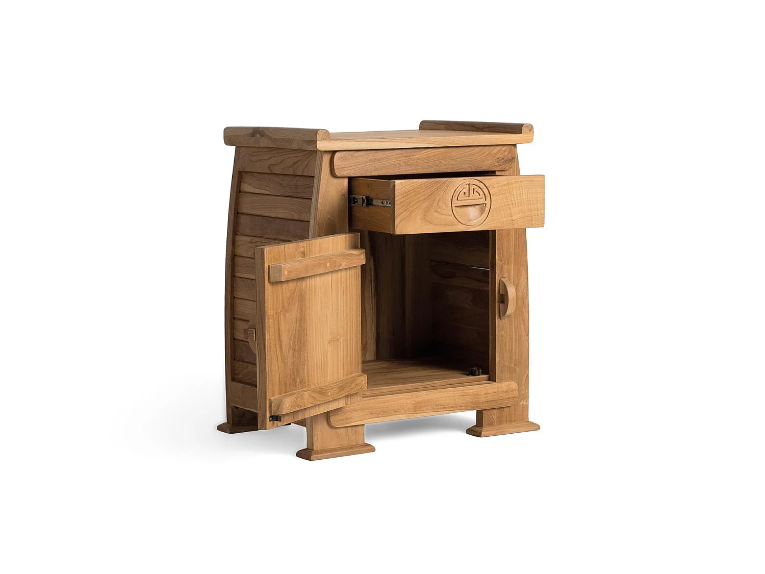 Tables de chevet en bois de teck 54 cm, style colonial oriental - 60 x 54 x 37