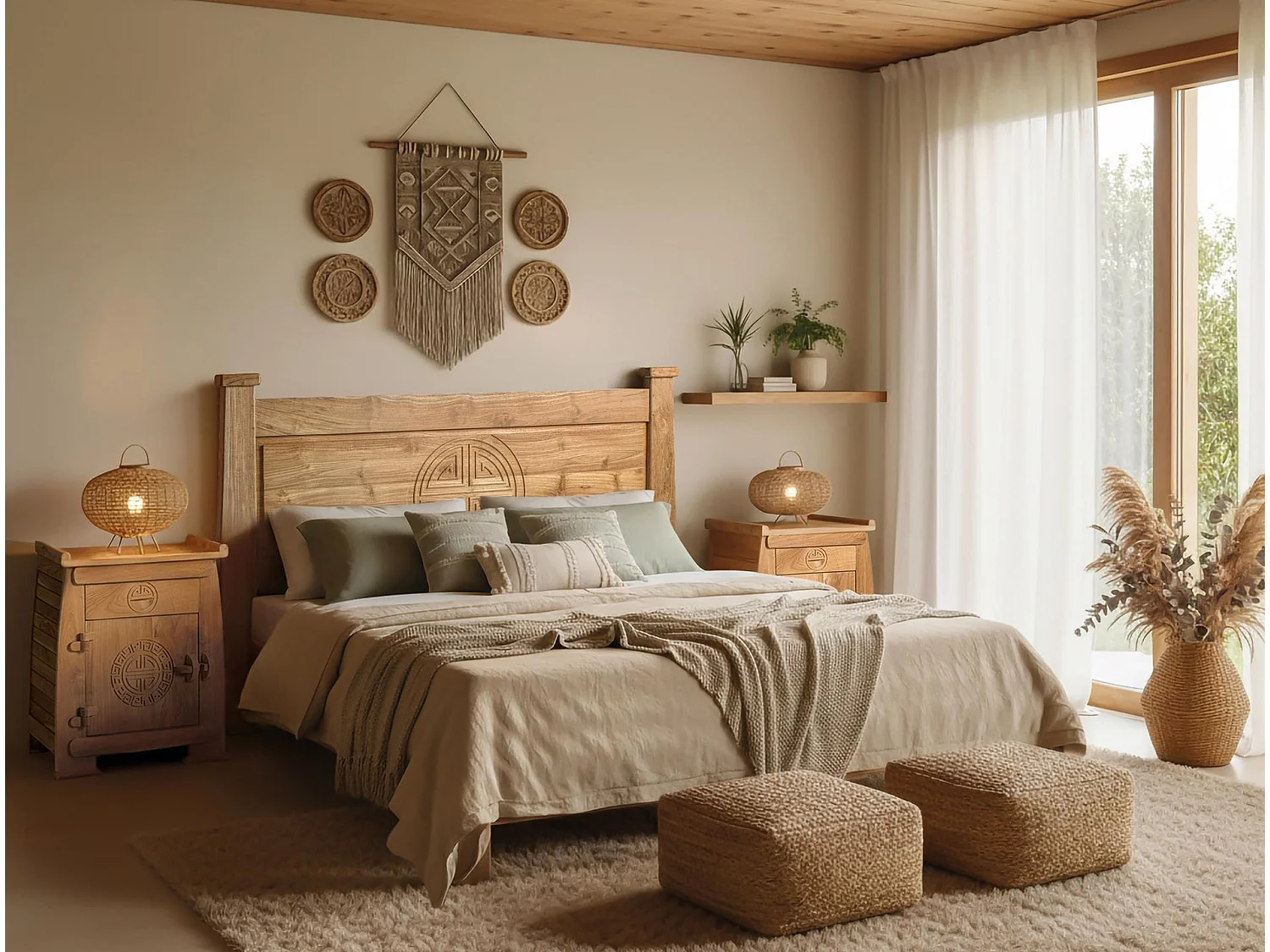 Stoliki nocne z drewna tekowego 54 cm w stylu kolonialnym orientalnym - 60x54x37