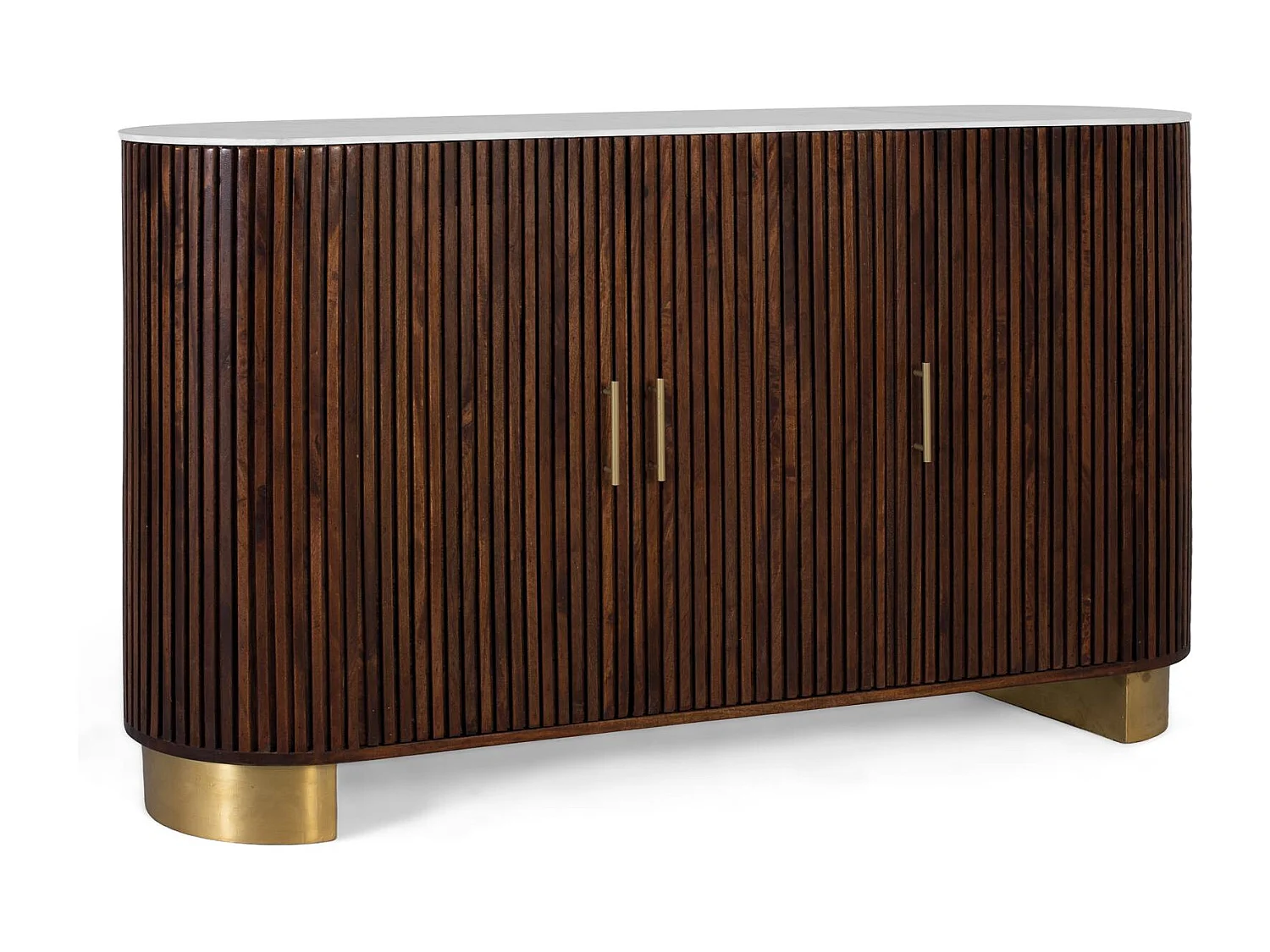 Aparador con laterales curvos en madera de mango color nogal 150 cm