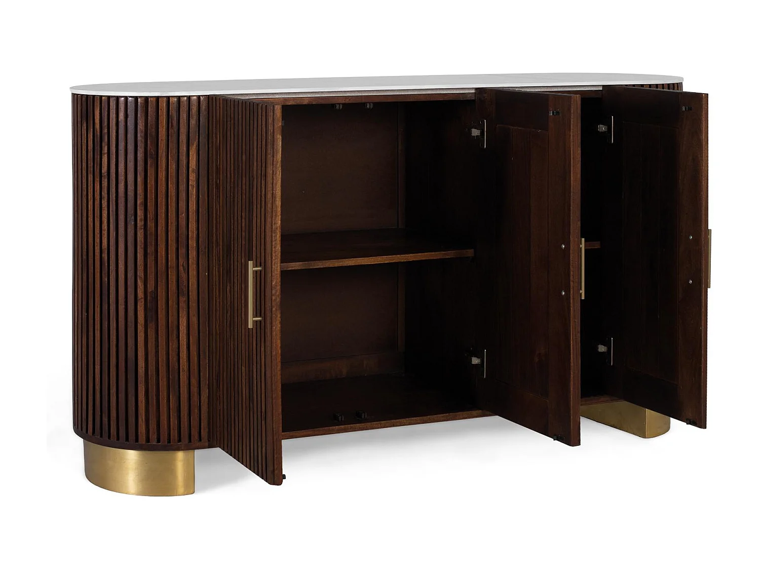 Aparador con laterales curvos en madera de mango color nogal 150 cm