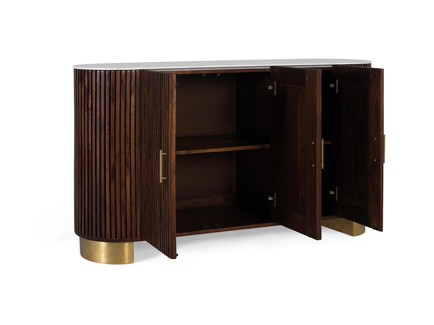 Buffet med buede sider i valnøttfarget mangotre, 150 cm