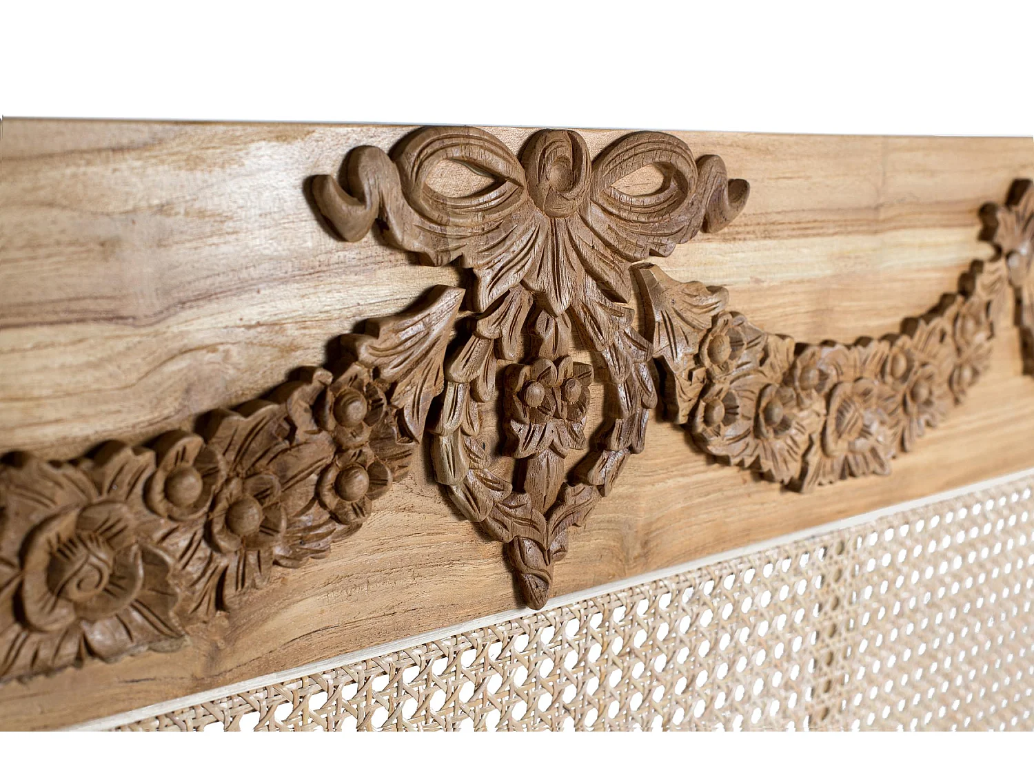 Tête de lit en teck massif et rotin 174 cm