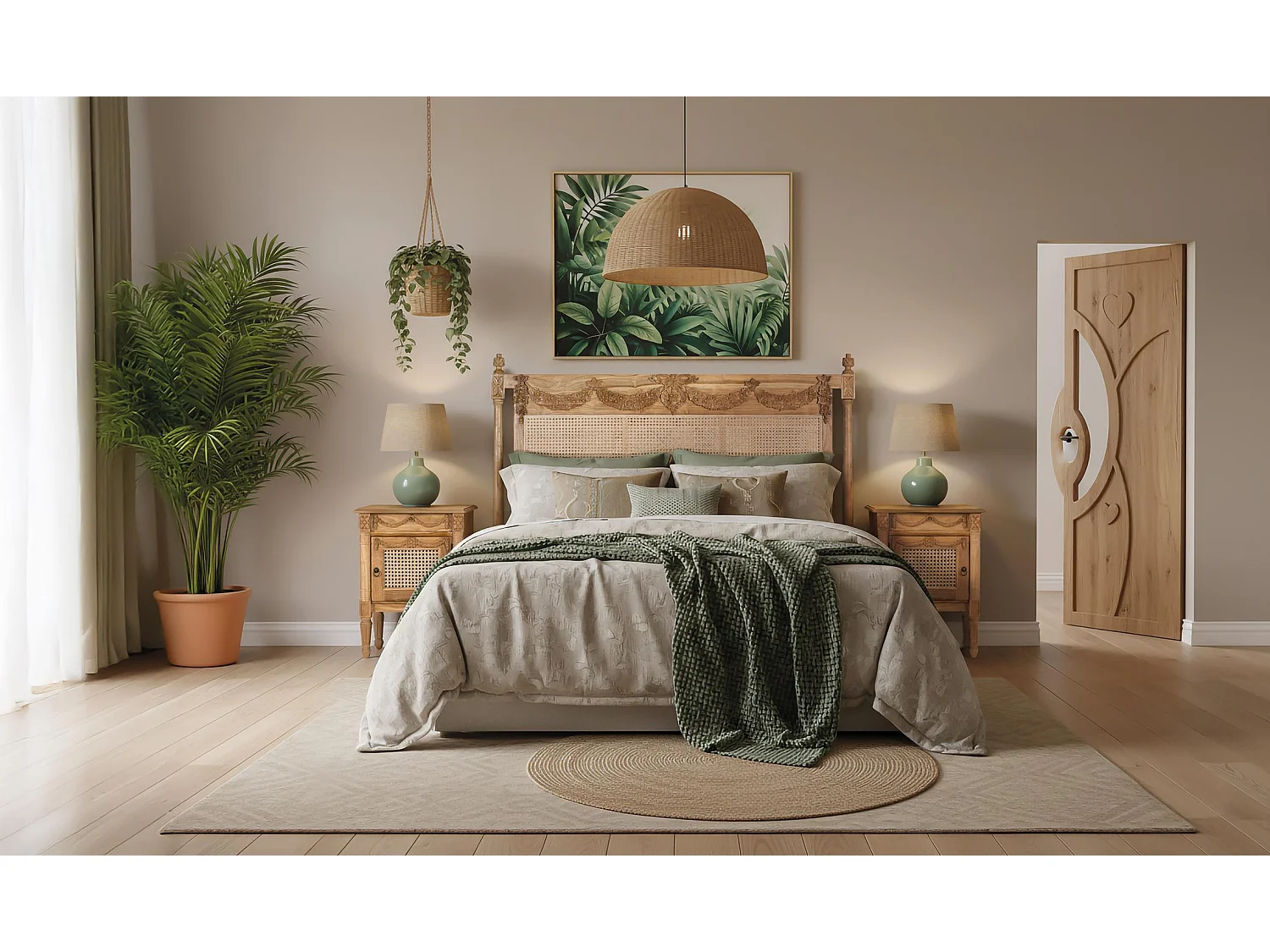 Tête de lit en teck massif et rotin 174 cm