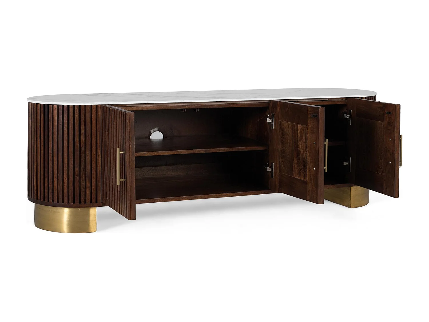 TV-Ständer aus Mangoholz mit geschwungenen Seiten 160 cm