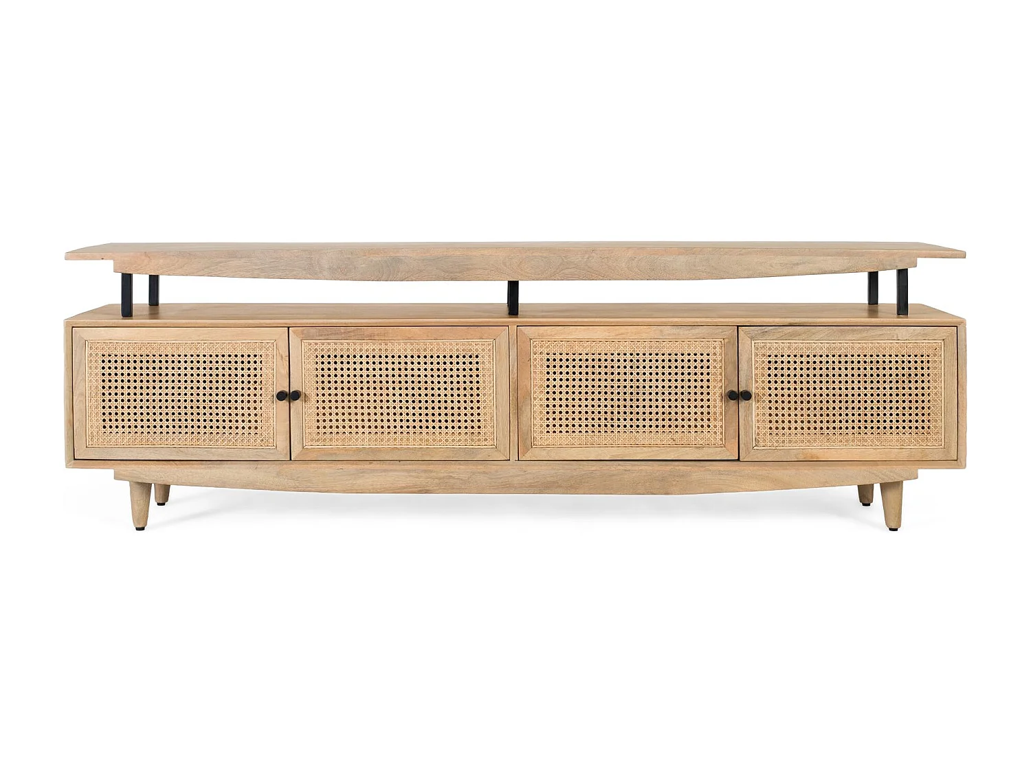 TV-Schrank aus Mangoholz mit 4 gerahmten Türen mit Drahtgeflecht.