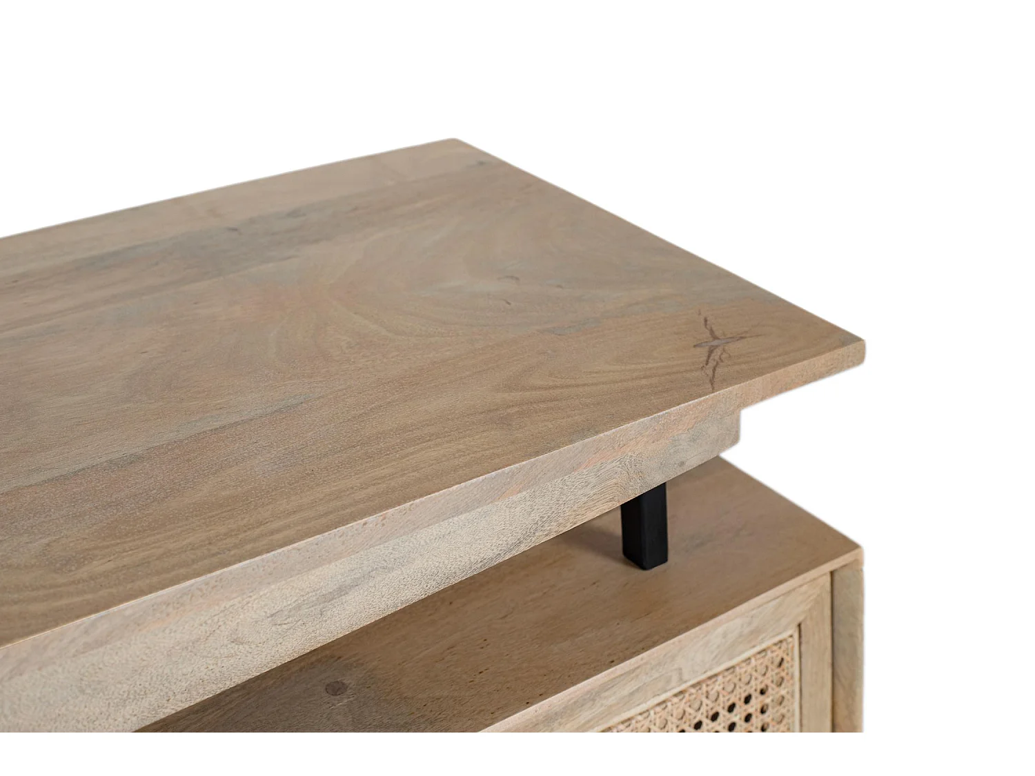 TV-Schrank aus Mangoholz mit 4 gerahmten Türen mit Drahtgeflecht.