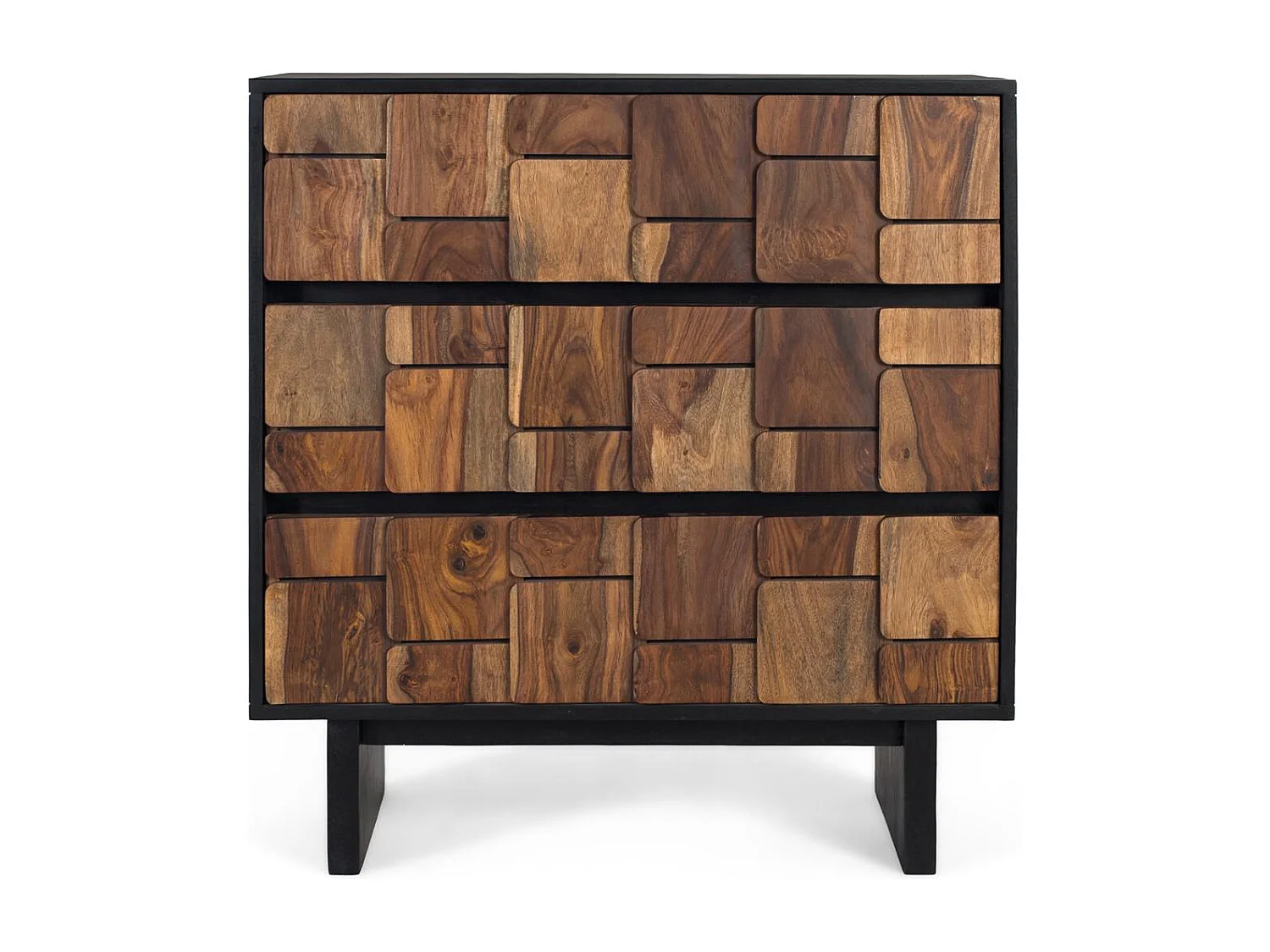 Cassettiera in legno massello di mango e struttura in metallo