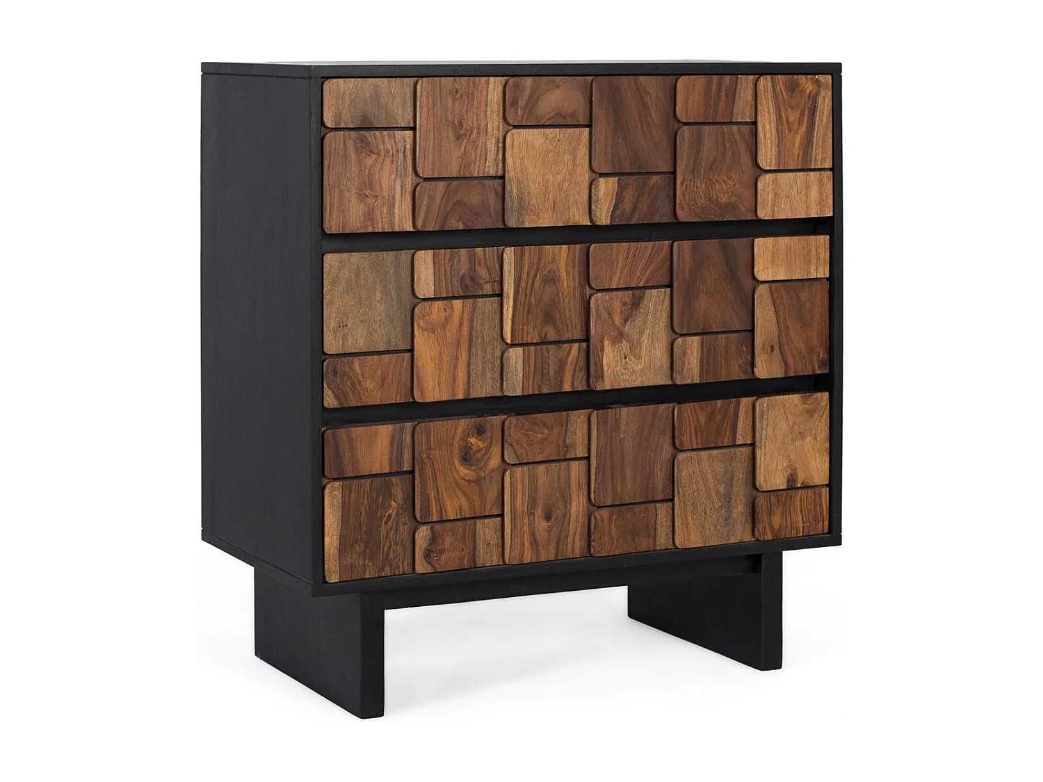 Cassettiera in legno massello di mango e struttura in metallo