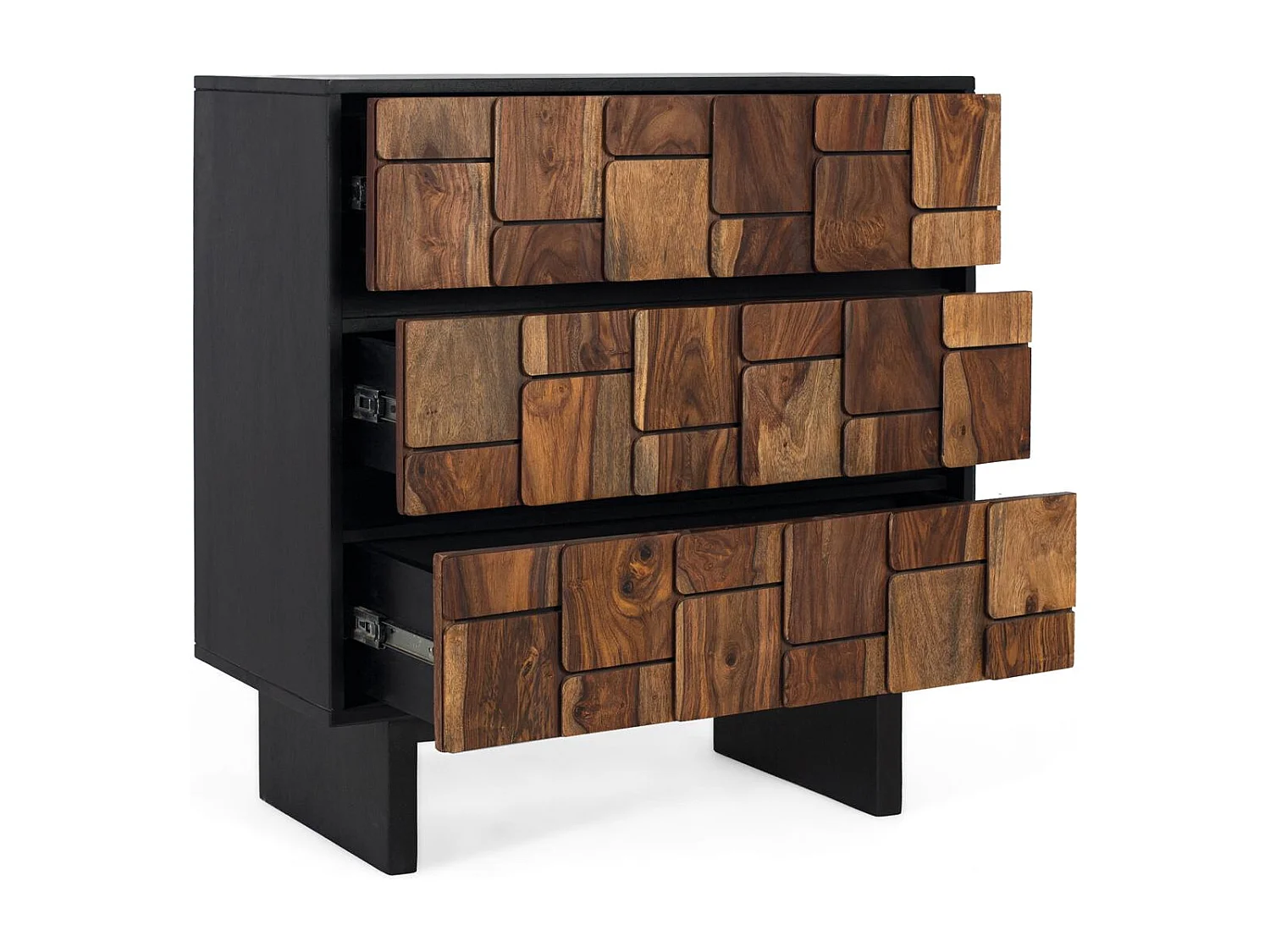 Cassettiera in legno massello di mango e struttura in metallo