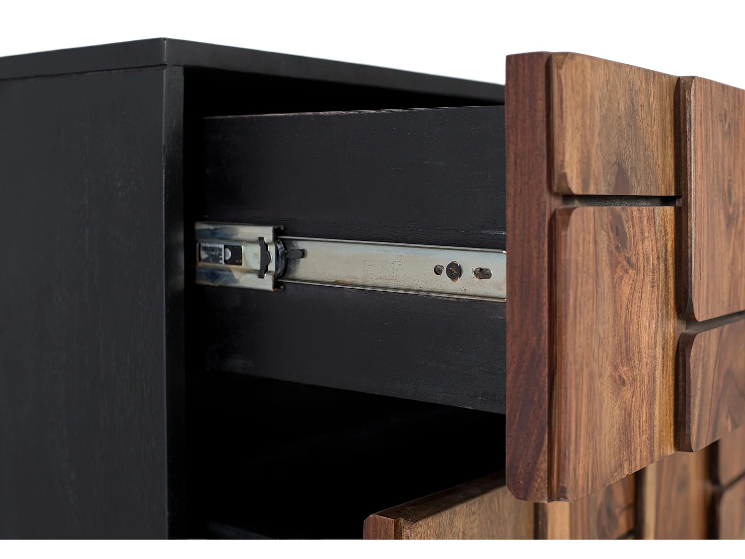 Cassettiera in legno massello di mango e struttura in metallo