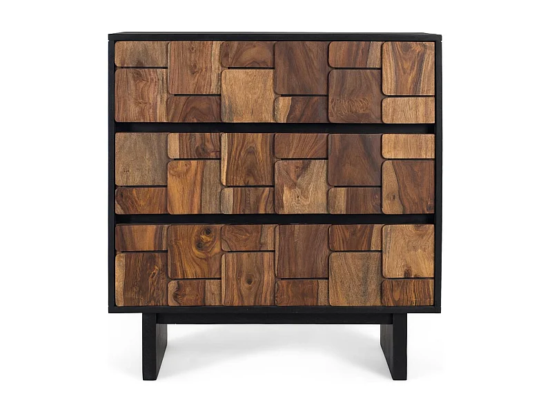 Cassettiera in legno massello di mango e struttura in metallo