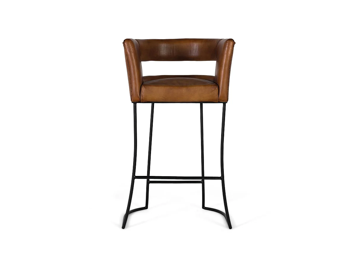 Taburete de Piel, Hierro 60 Cm Estilo Industrial Vintage-101x60x50