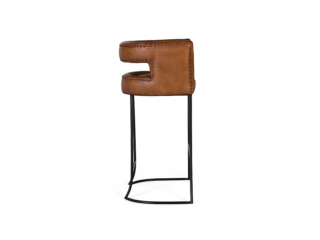 Taburete de Piel, Hierro 60 Cm Estilo Industrial Vintage-101x60x50
