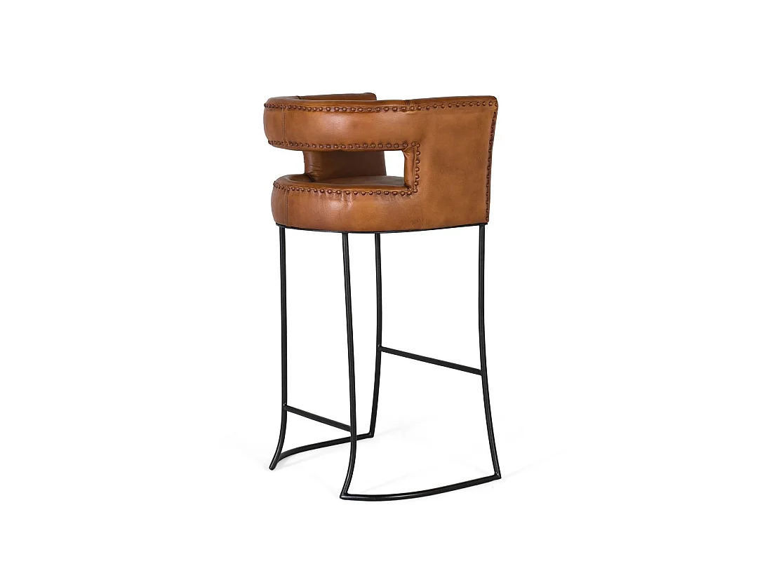 Taburete de Piel, Hierro 60 Cm Estilo Industrial Vintage-101x60x50