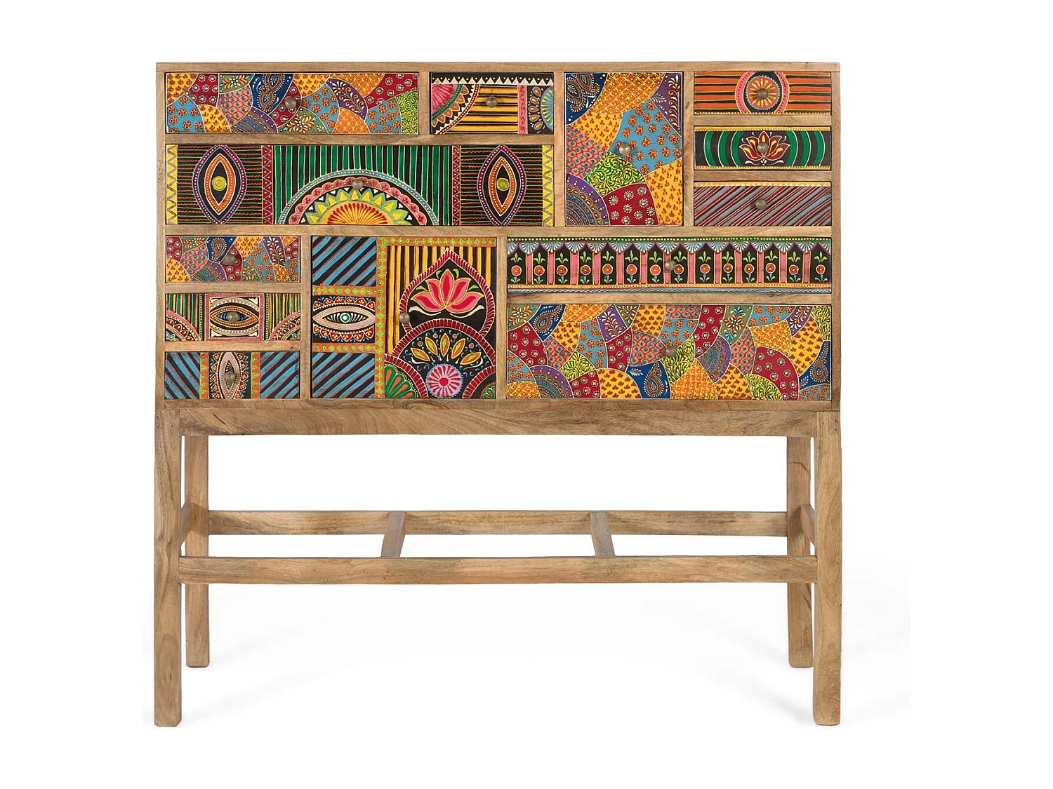 Konsolentisch aus massivem Mangoholz mit handbemalten Details