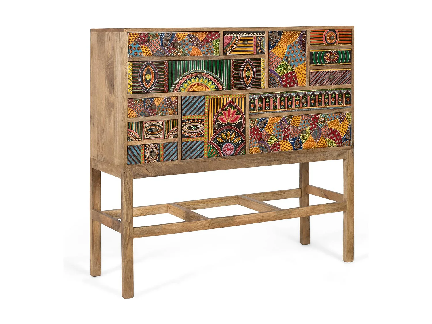 Konsolentisch aus massivem Mangoholz mit handbemalten Details