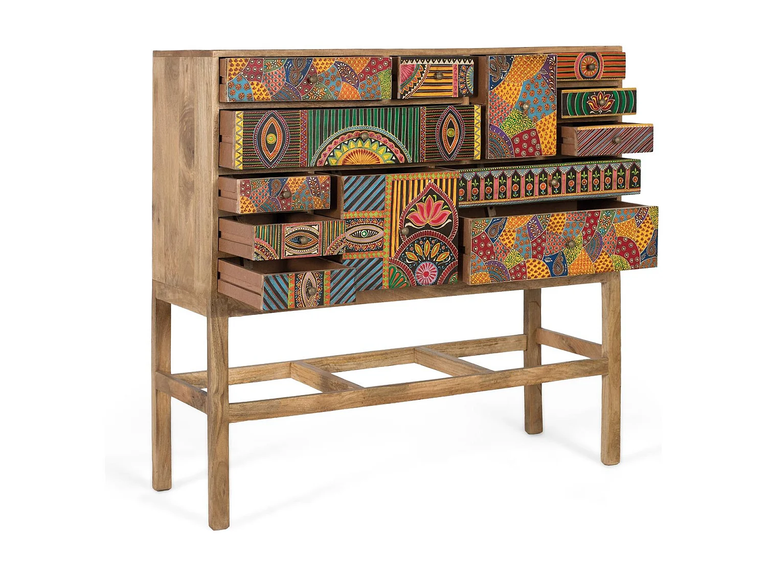 Konsolentisch aus massivem Mangoholz mit handbemalten Details