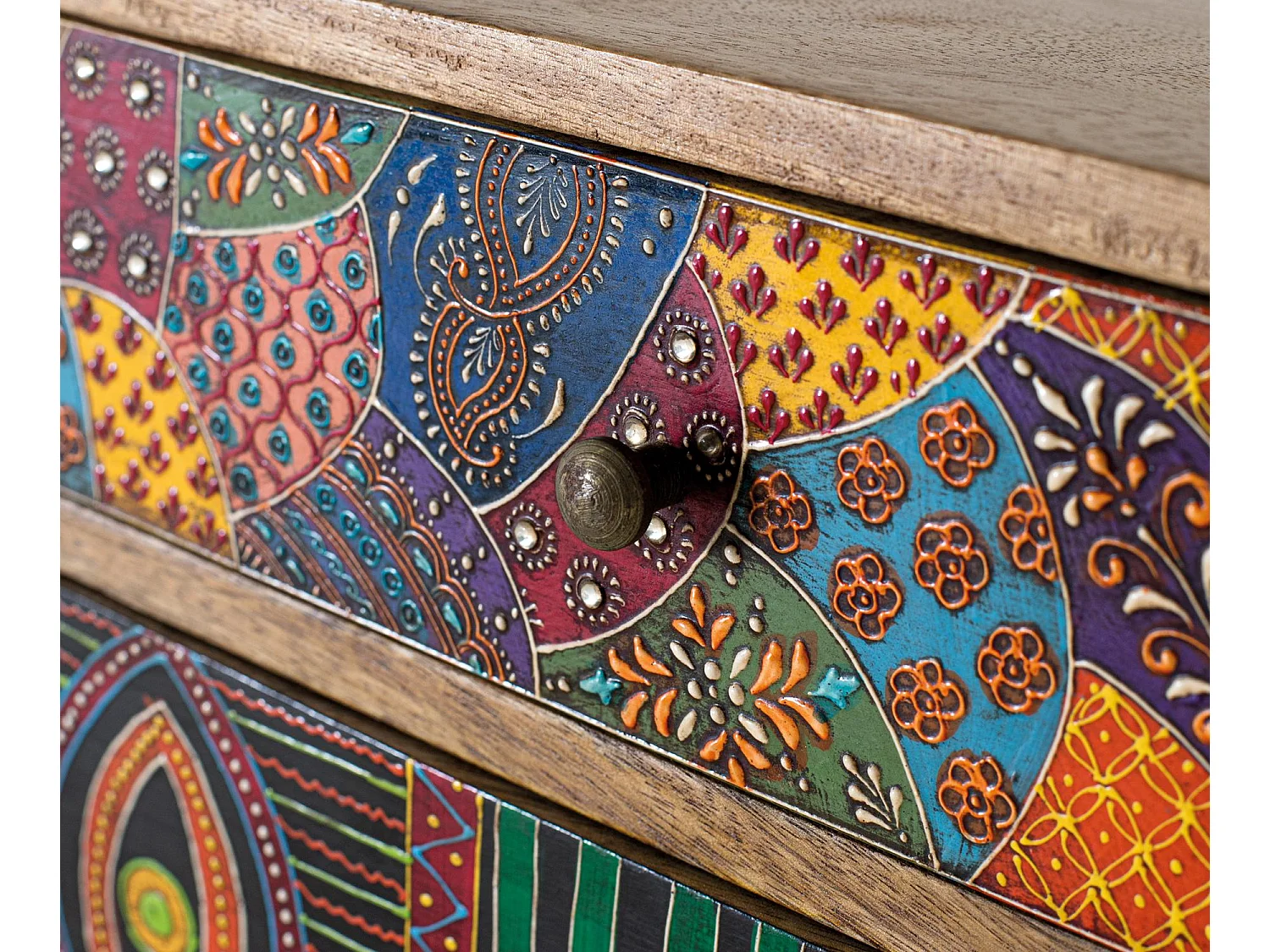 Konsolentisch aus massivem Mangoholz mit handbemalten Details