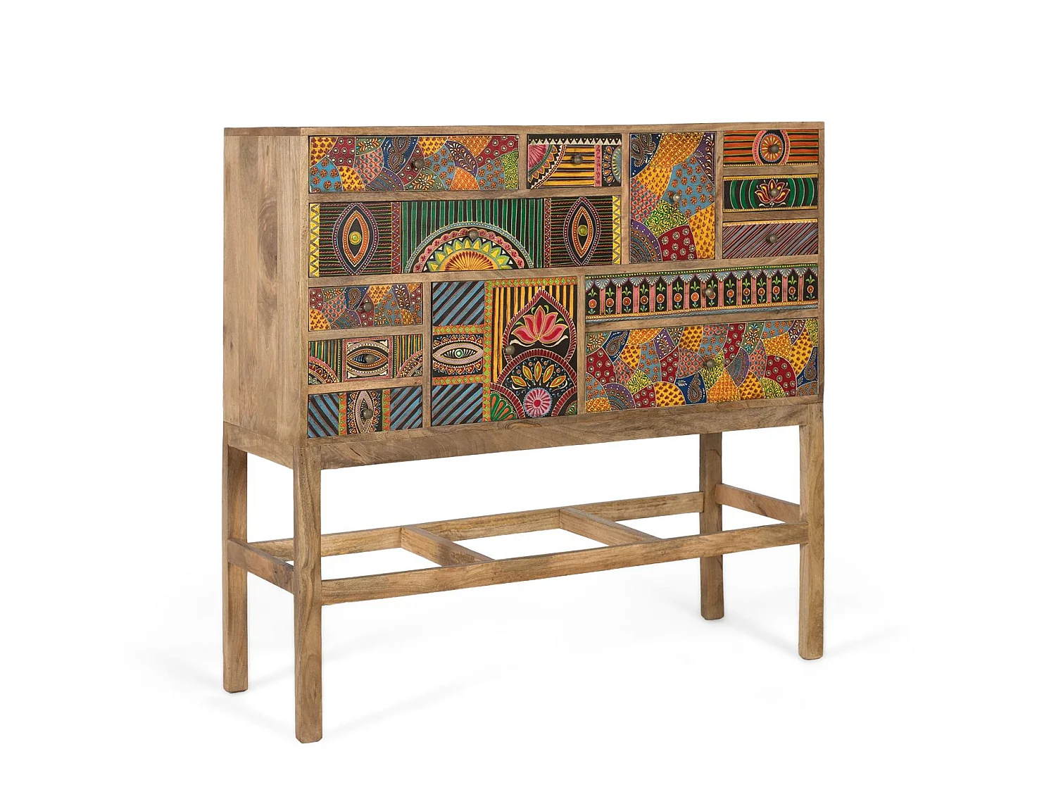 Konsola z drewna mango 100 cm w stylu boho etnicznym - 105x100x36
